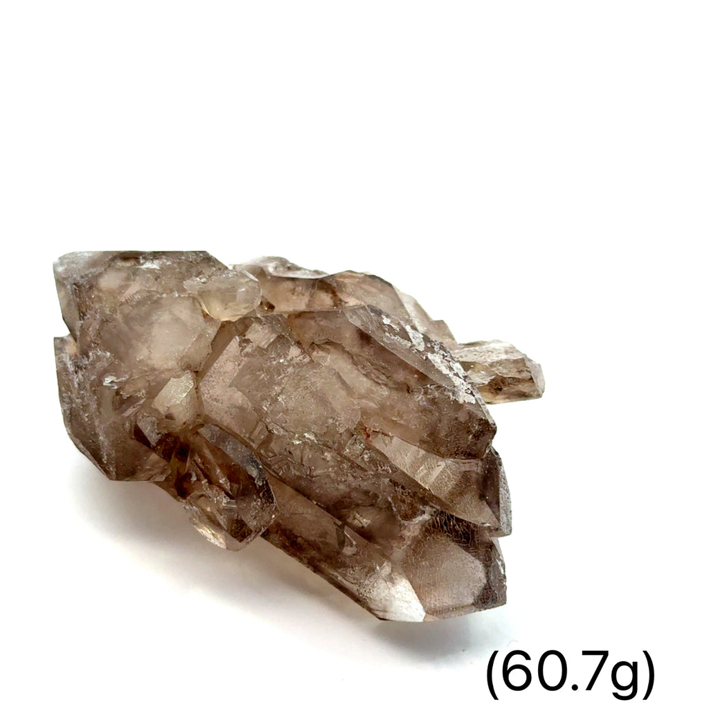 Elestial Smokey Quartz Gemstone 60.7g on white front view