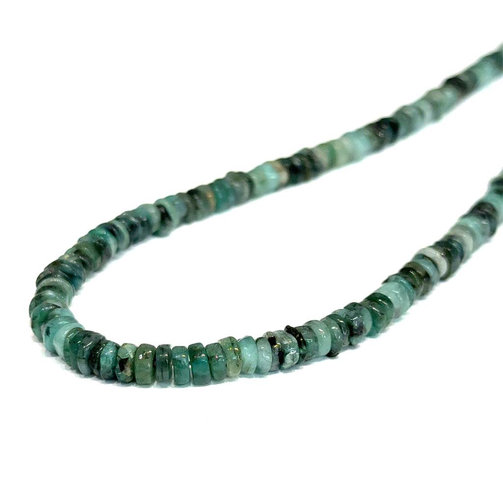 Emerald gemstone  Necklace on white center long  front overview