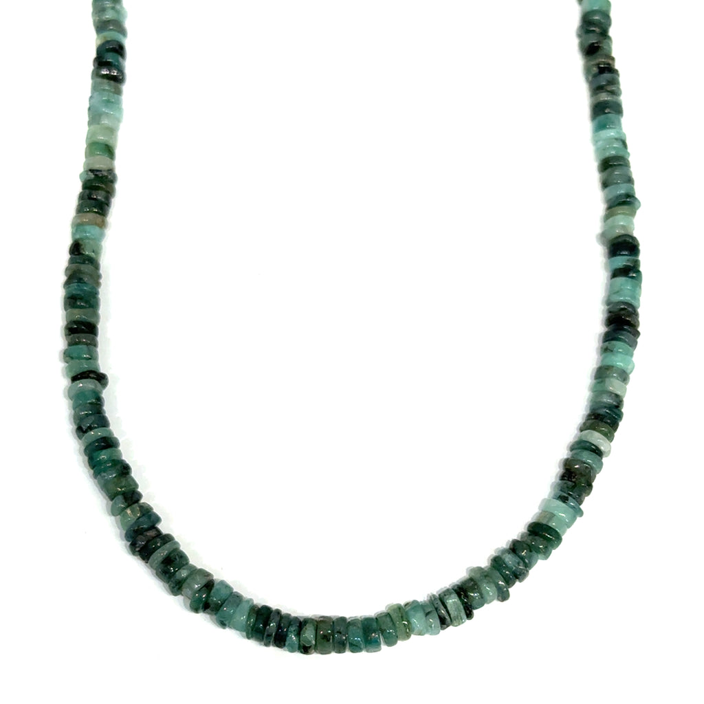 Emerald gemstone  Necklace on white center long  hanging overview