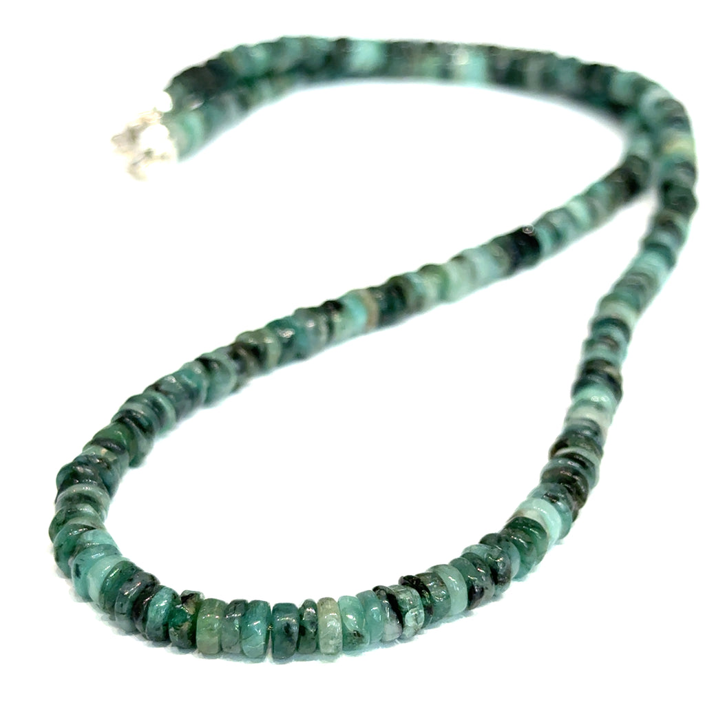 Emerald gemstone  Necklace on white center long overview