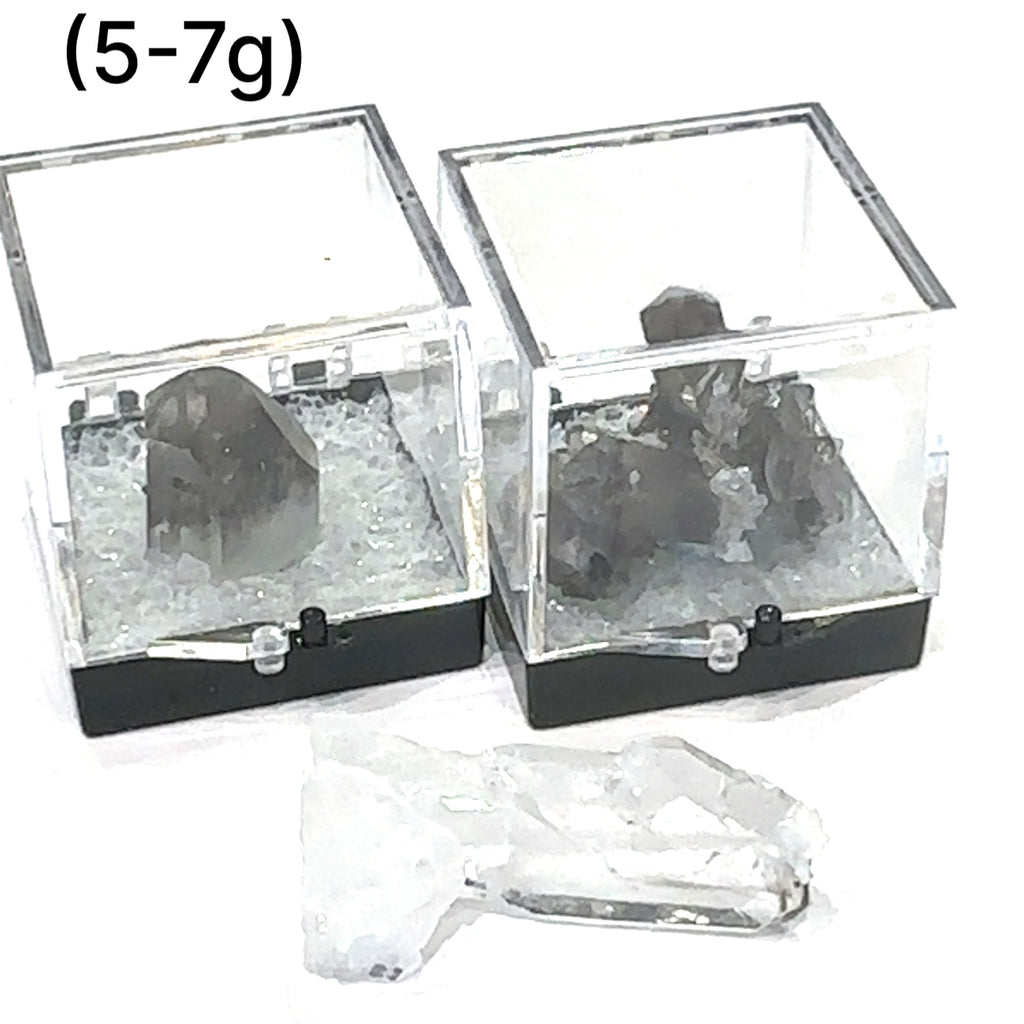 Ethically sourced Brookite in Quartz gemstone for chakra healing and spiritual growth (5-7g)  in perky boxes on a white front overview