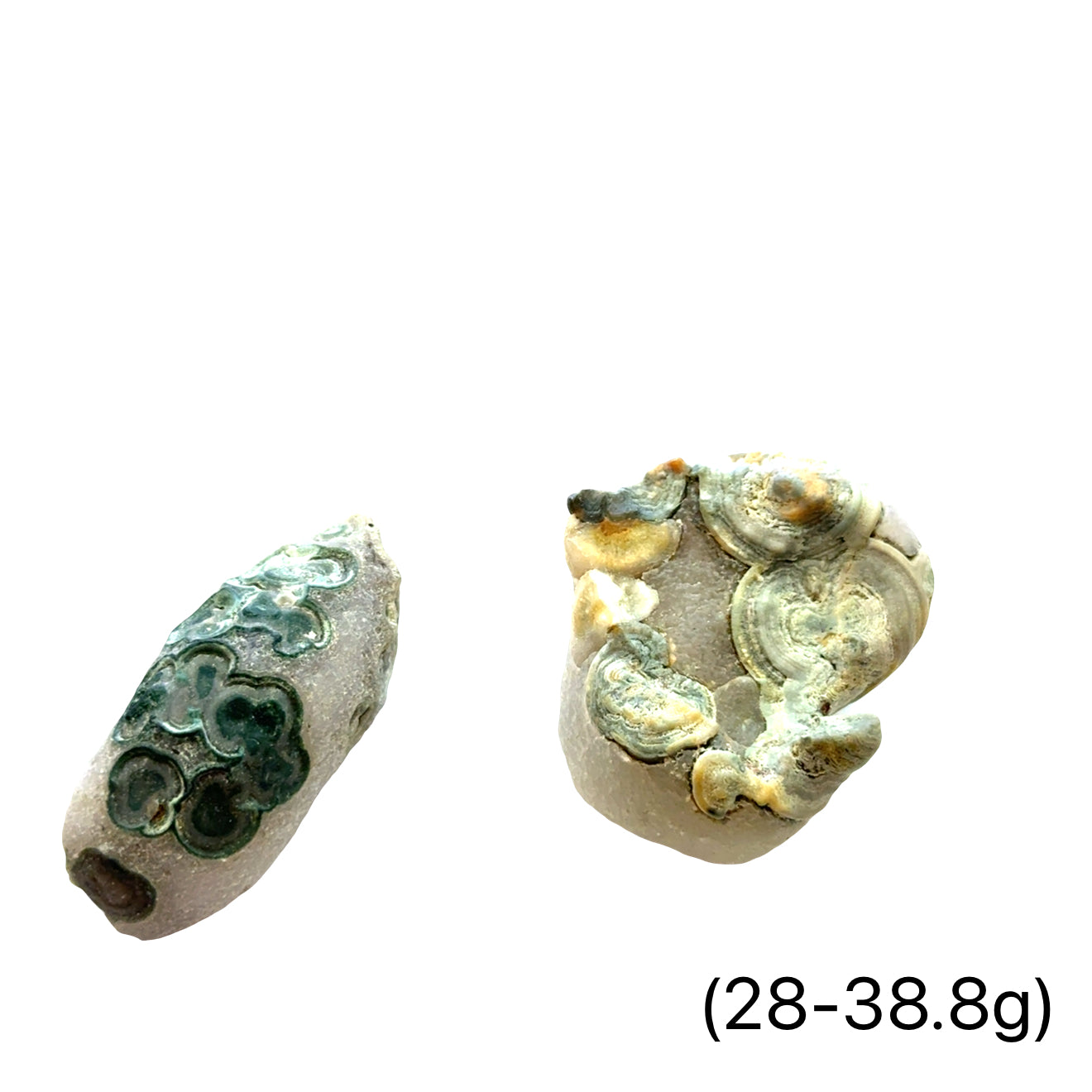 Ethically sourced Gobi agate specimen for emotional resilience and stability, on a white background, front overview. (28-38.8g)
