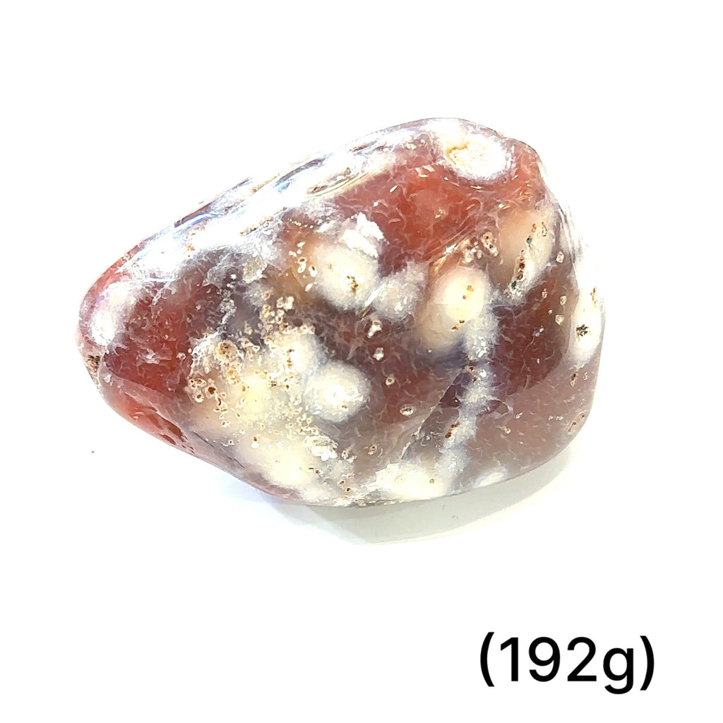 Ethically sourced Malawi Agate tumbled gemstone with natural earthy tones gemstone (192g) on white overview 