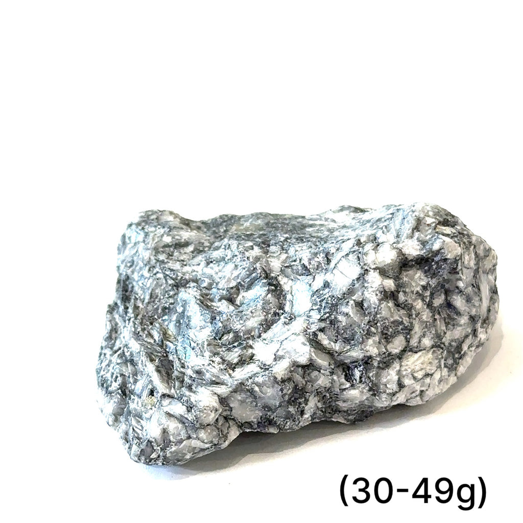 Ethically sourced Pinolith raw gemstone from Austria with natural patterns (30-49g) on white front view