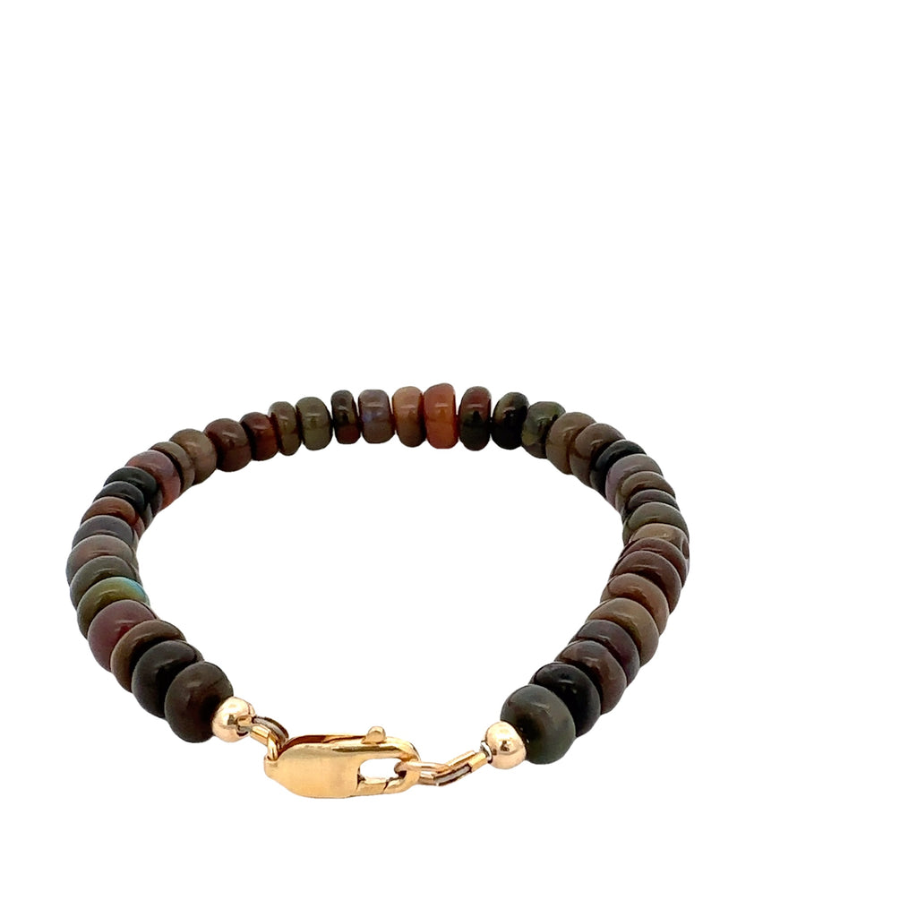 Ethiopian Black Opal Gemstone Bracelet  on white back view 