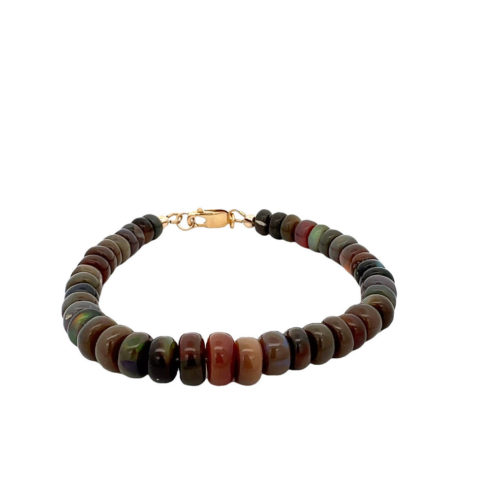 Ethiopian Black Opal Gemstone Bracelet  on white center view 