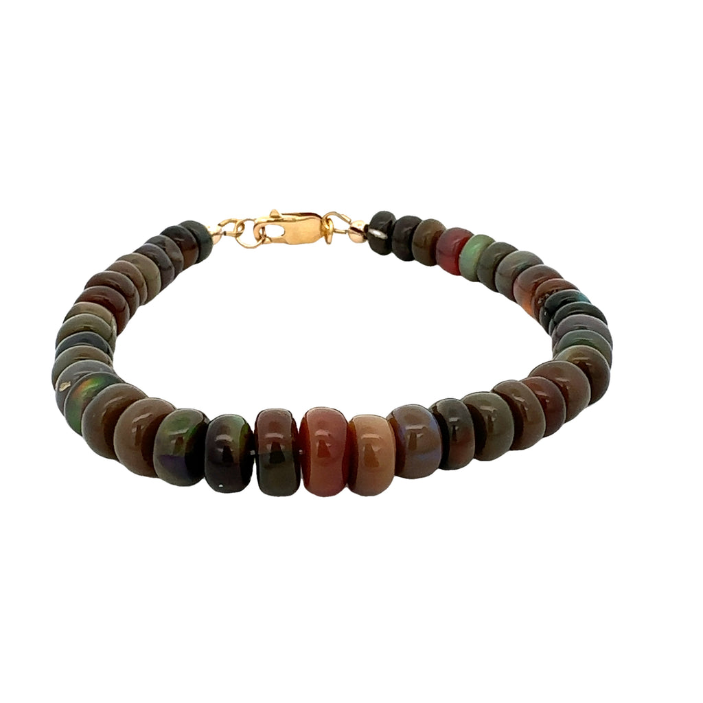 Ethiopian Black Opal Gemstone Bracelet  on white front and center overview 