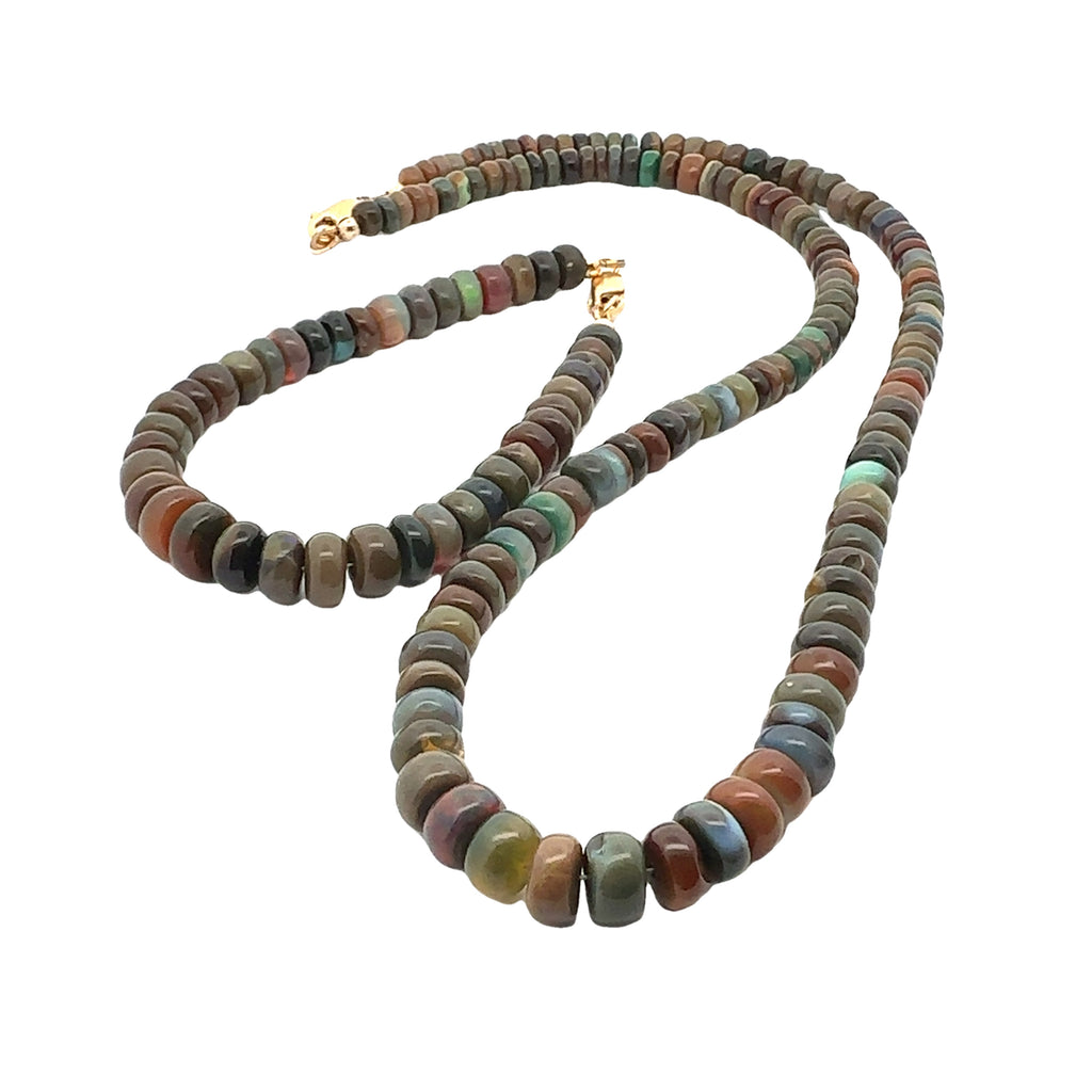 Ethiopian Black Opal Gemstone Bracelet with matching necklace on white center long view 