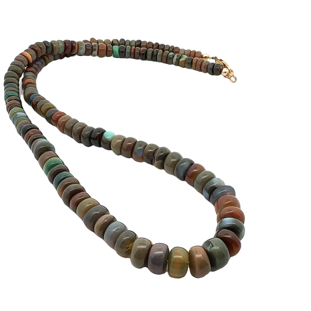 Ethiopian Black Opal Gemstone Necklace on white long angle view