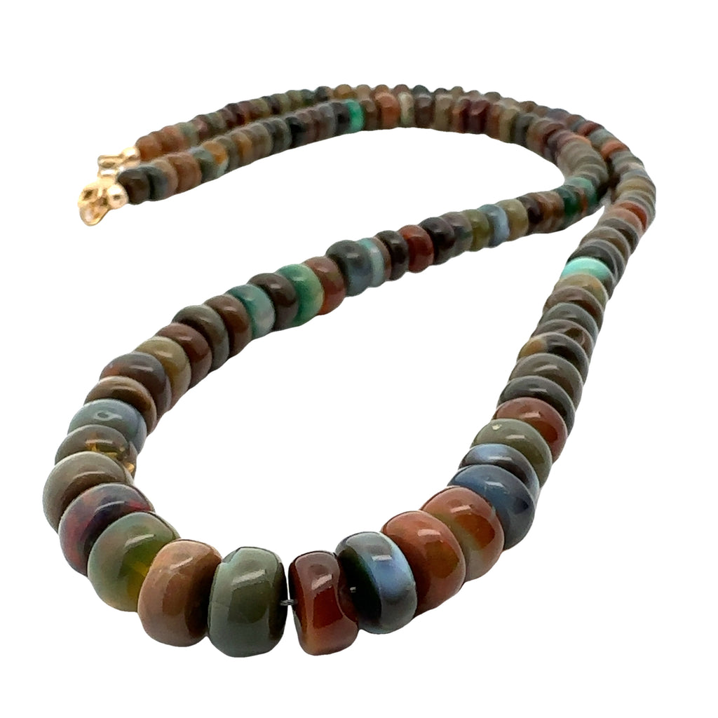 Ethiopian Black Opal Gemstone Necklace on white long center view