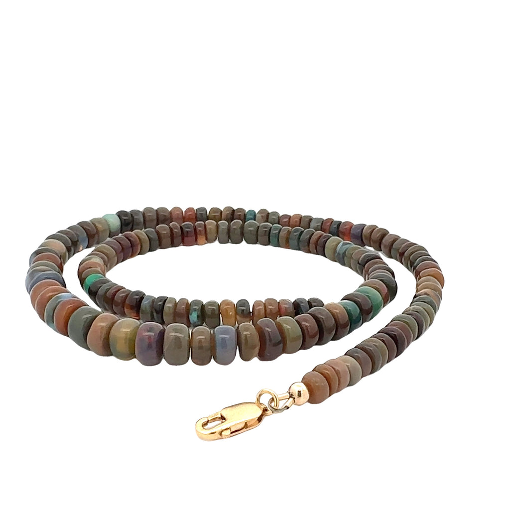 Ethiopian Black Opal Gemstone Necklace on white  spiral center clasp overview