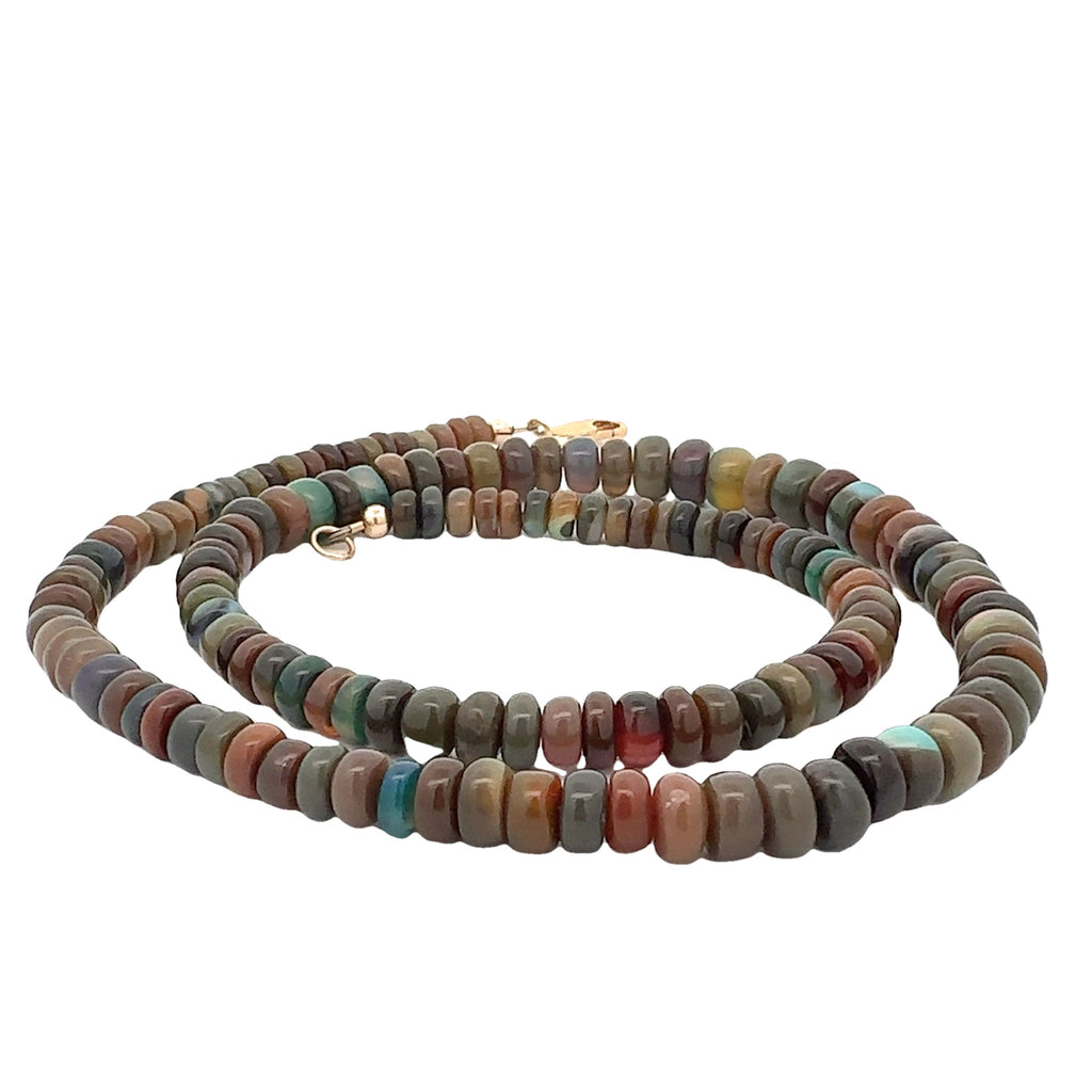 Ethiopian Black Opal Gemstone Necklace on white  spiral center overview