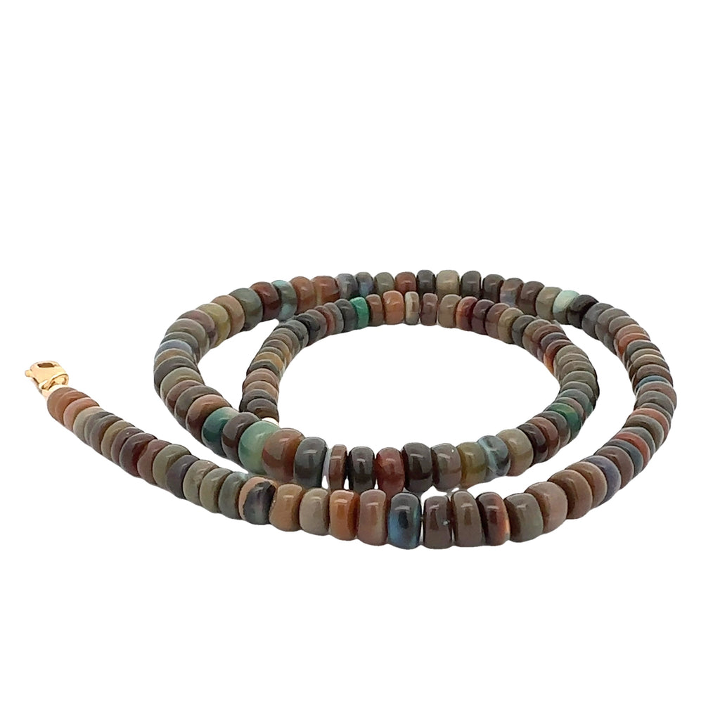 Ethiopian Black Opal Gemstone Necklace on white  spiral side clasp overview