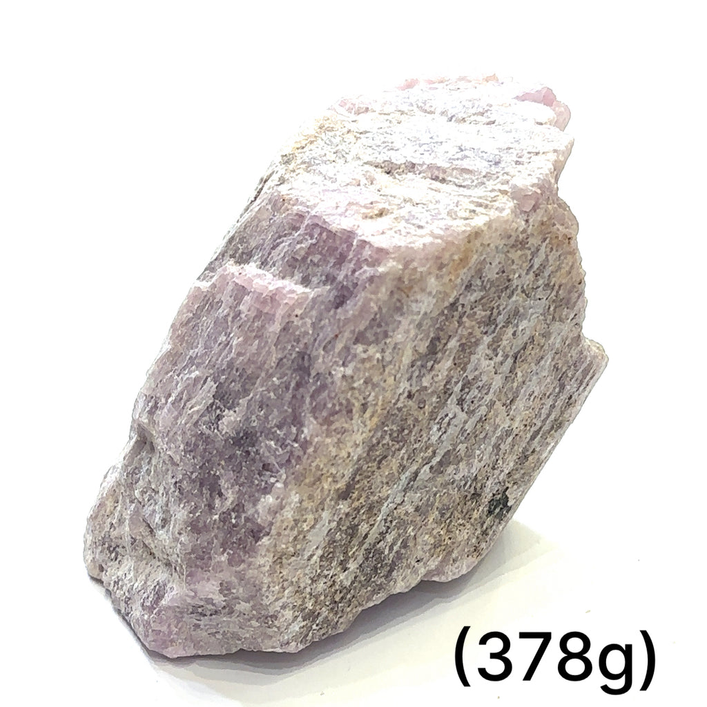 Extra-Large Raw Pink Kunzite Collector Gemstone (378g) on white front view