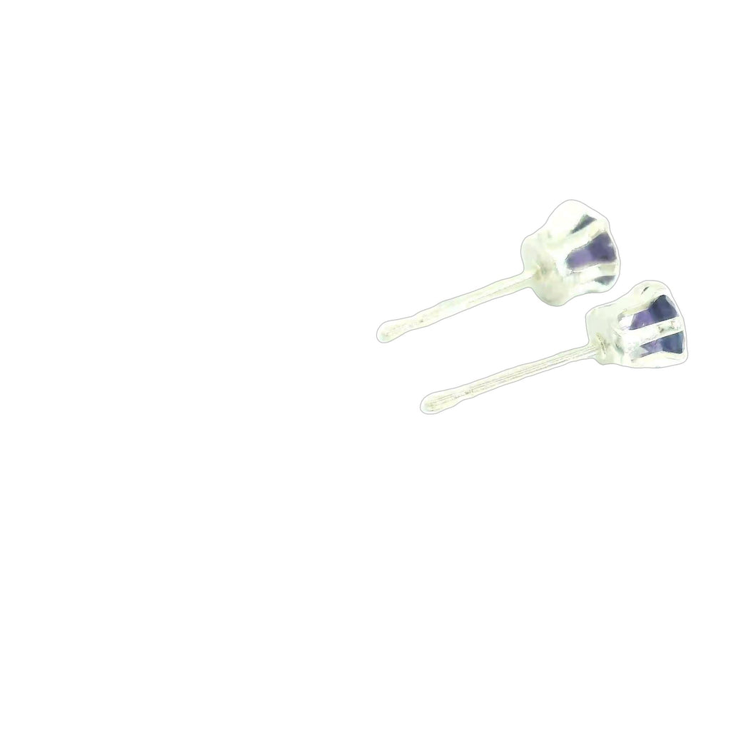 Faceted 4mm Garnet Post Earrings in Sterling Silver  Basket Setting six prong on white right side back angle overview
