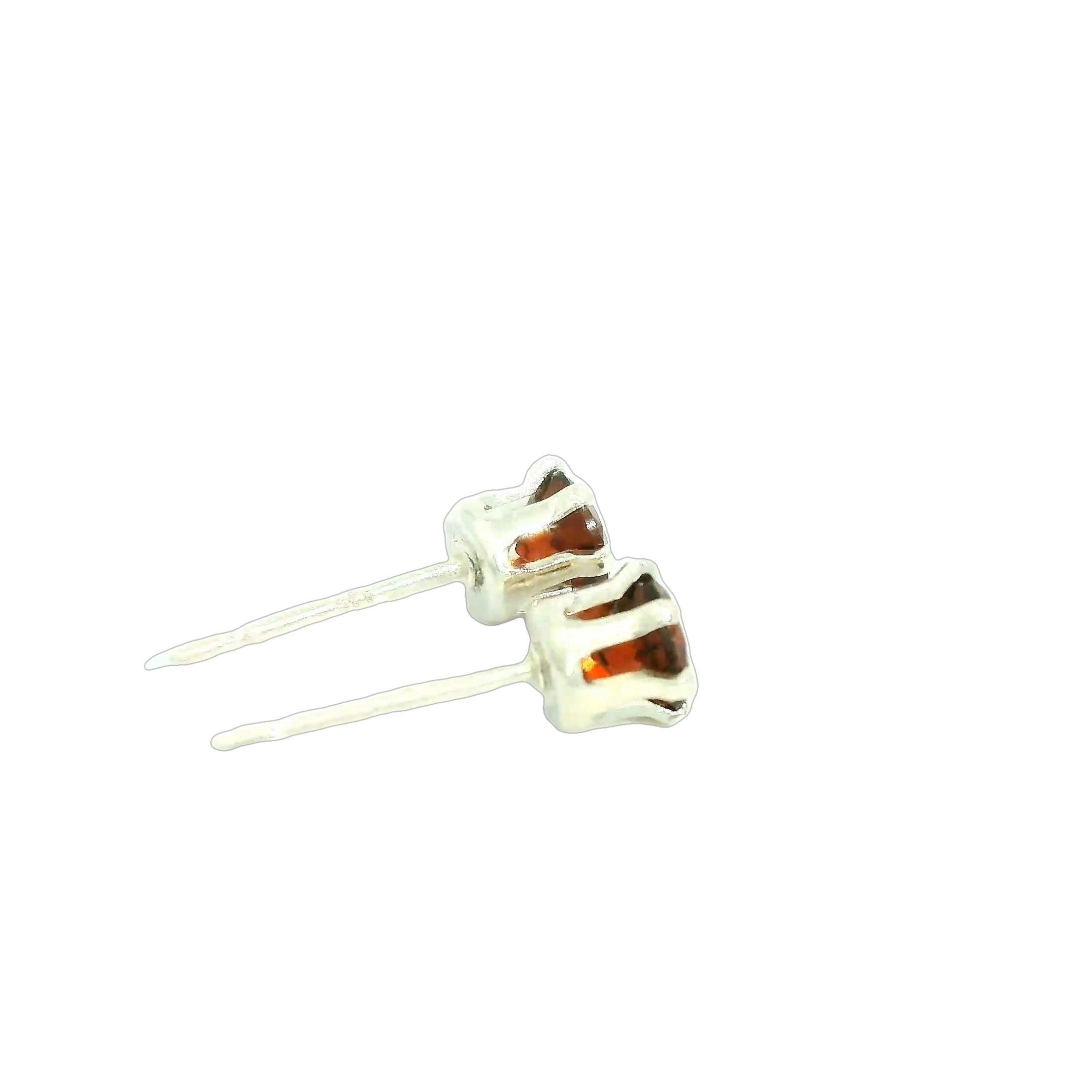 Faceted 4mm Garnet Post Earrings in Sterling Silver  Basket Setting six prong on white right side overview