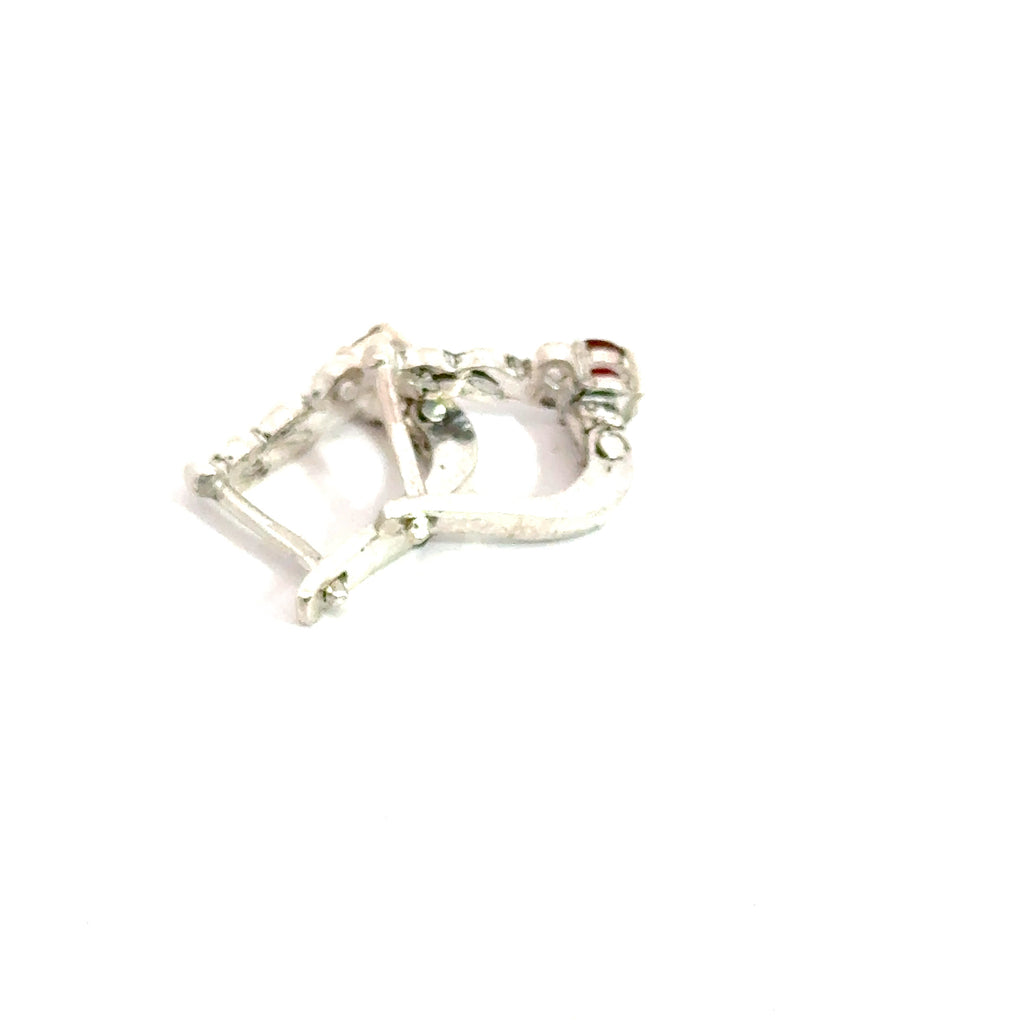 Faceted Ruby Snap‑Back Earrings on white  back side view