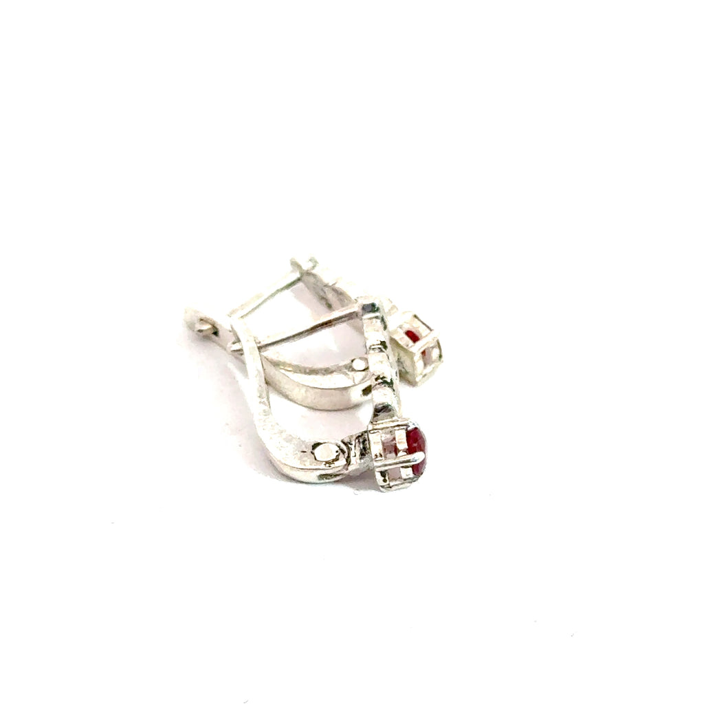 Faceted Ruby Snap‑Back Earrings on white  right side view