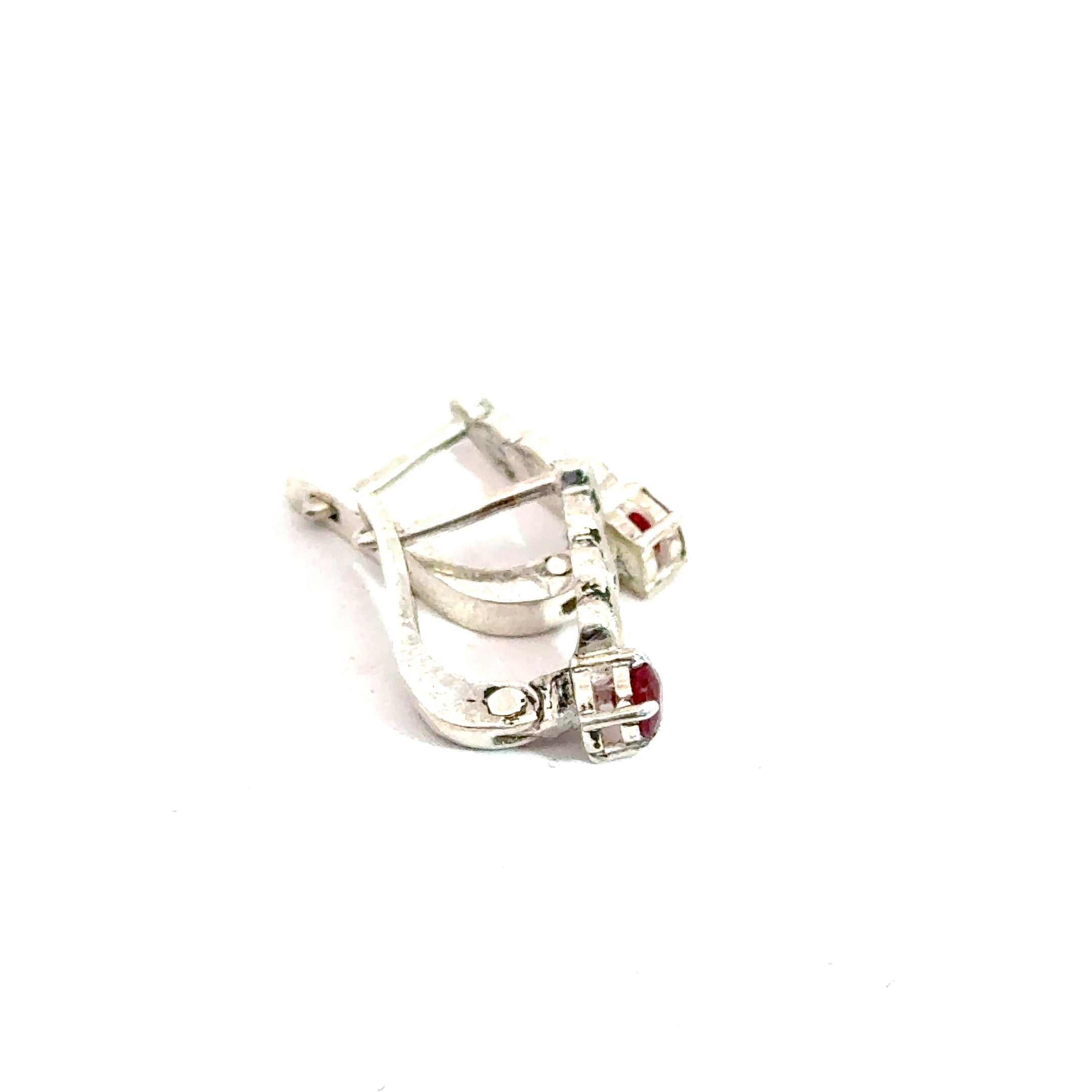 Faceted Ruby Snap‑Back Earrings on white  right side view