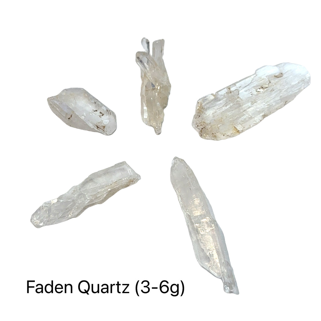 Faden Quartz Gemstone grouping 3-6g on white overview