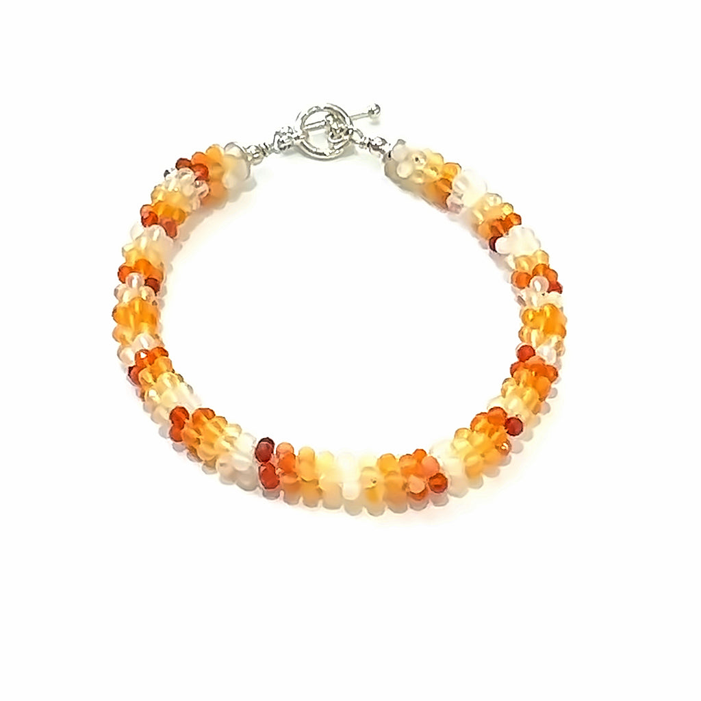 Fire Opal Crocheted Gemstone Braceletb on white front overview