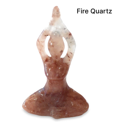 Fire quartz yoga lady figurine for meditation and mindfulness on white background front view