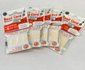Five packages of White Natural Silk Bead Cord  #2, 4,  6, 8 & 10 on a white background, front view.