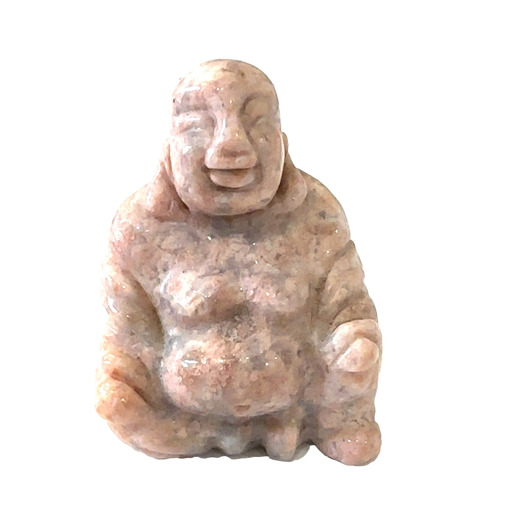 Flower Agate Happy Buddha Gemstone on white front view