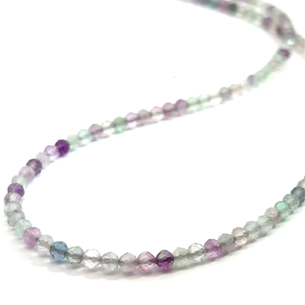 Fluorite Gemstone Necklace on white long front overview 