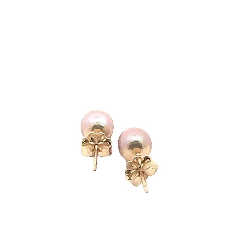 Freshwater Cultured Natural Pink Pearl Stud Earrings on white back overview