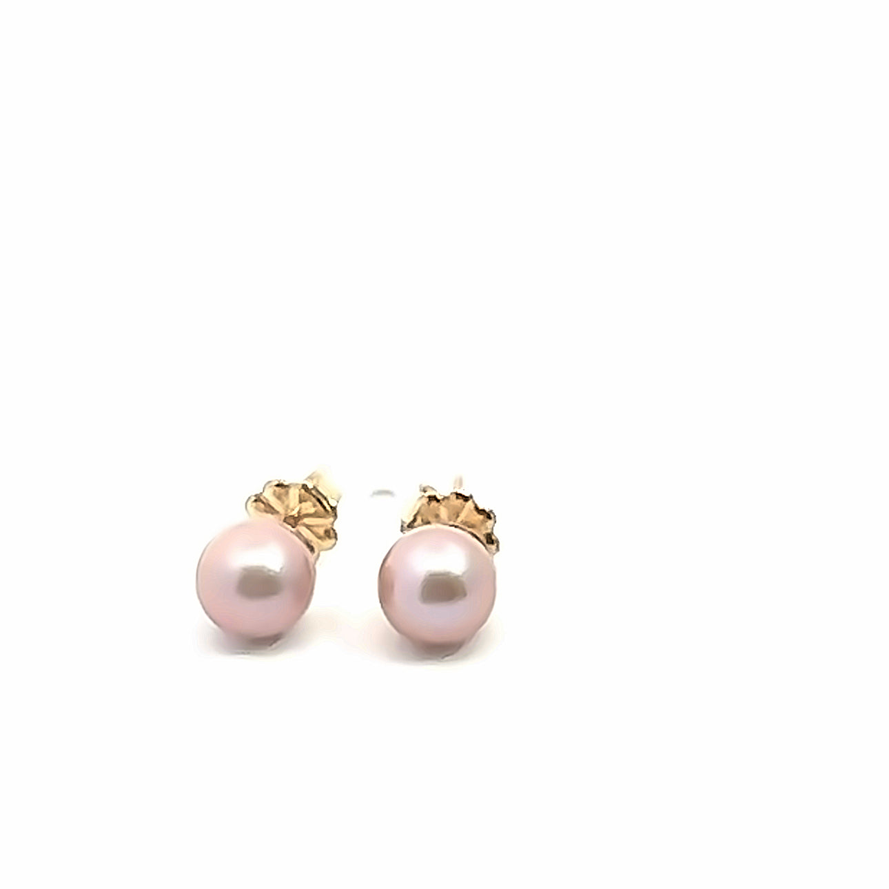 Freshwater Cultured Natural Pink Pearl Stud Earrings on white front center overview