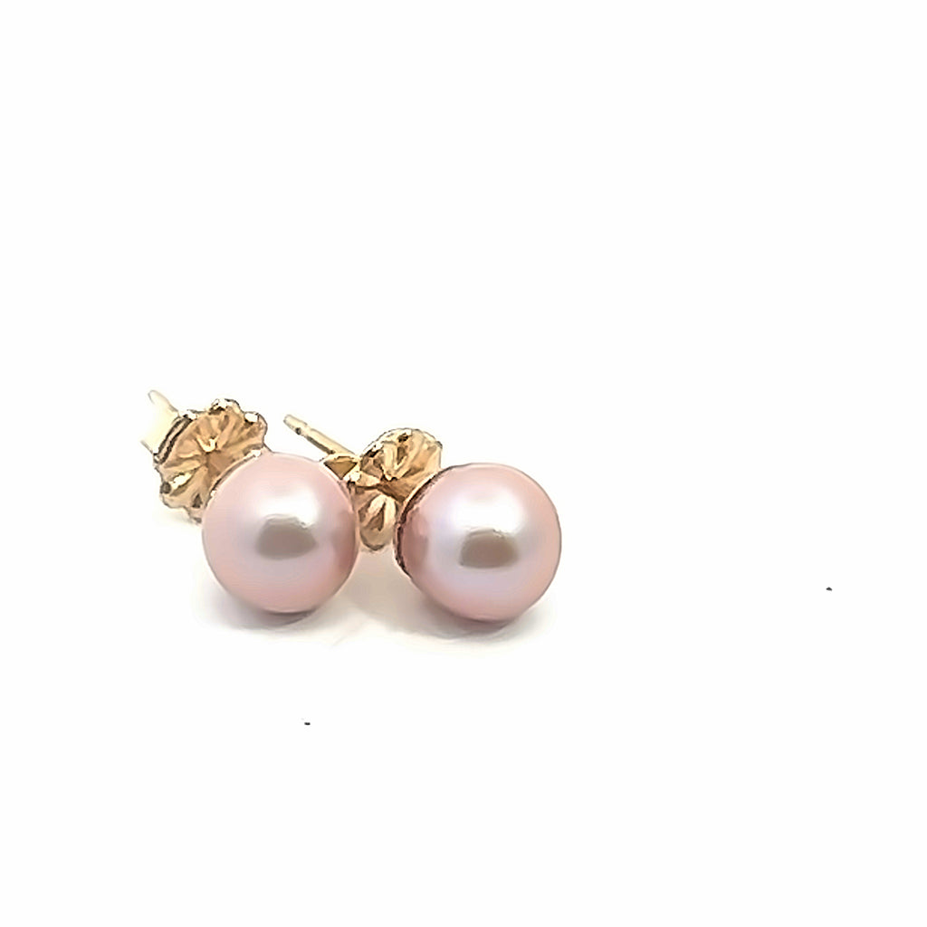 Freshwater Cultured Natural Pink Pearl Stud Earrings on white front overview