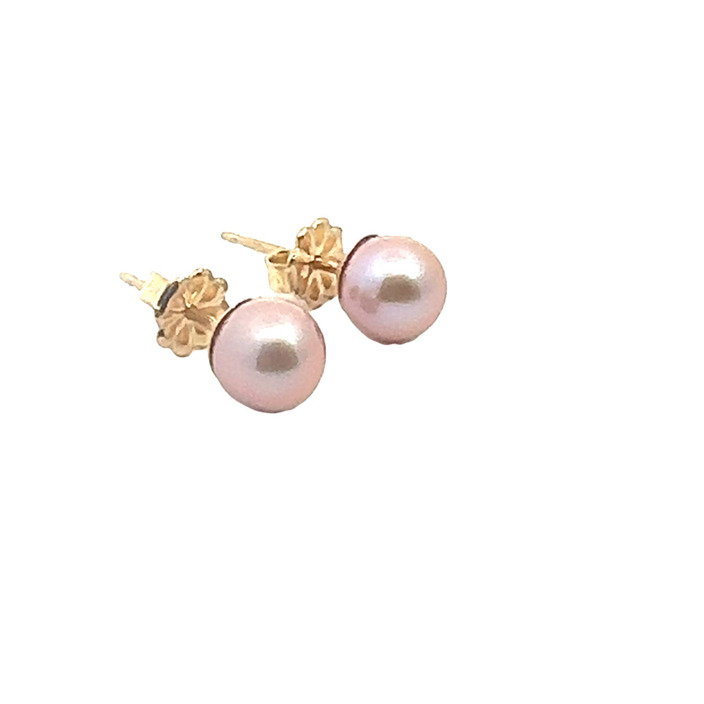 Freshwater Cultured Natural Pink Pearl Stud Earrings on white front side overview