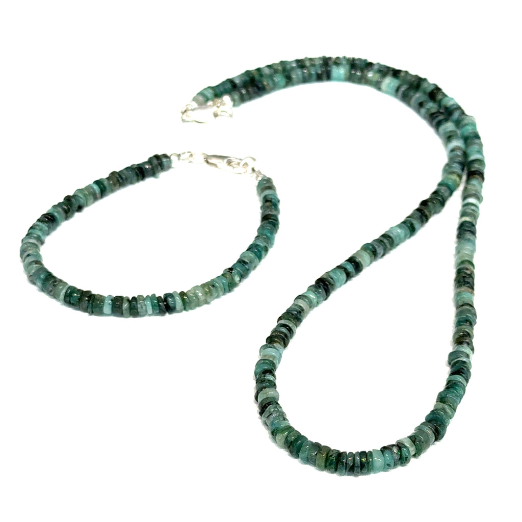 Genuine Emerald Bracelet on white with matching necklace center front view