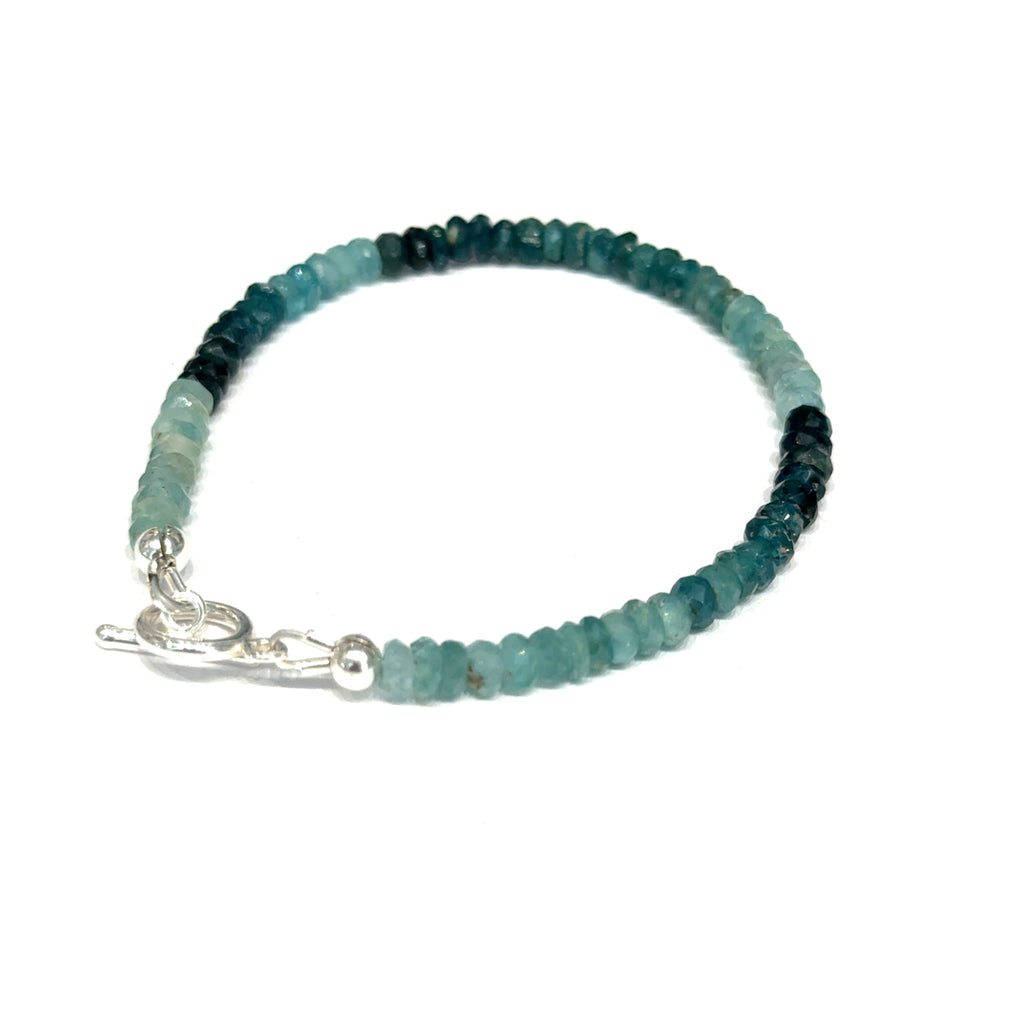 Genuine Grandidierite Gemstone Bracelet  on white bottom right side overview