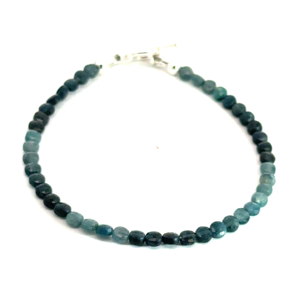 Genuine Grandidierite Gemstone Bracelet on white front overview