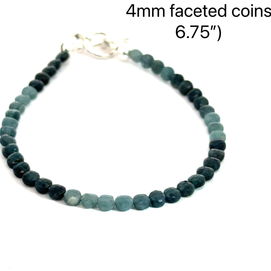 Genuine Grandidierite Gemstone Bracelet  size 6.75'' on white front overview