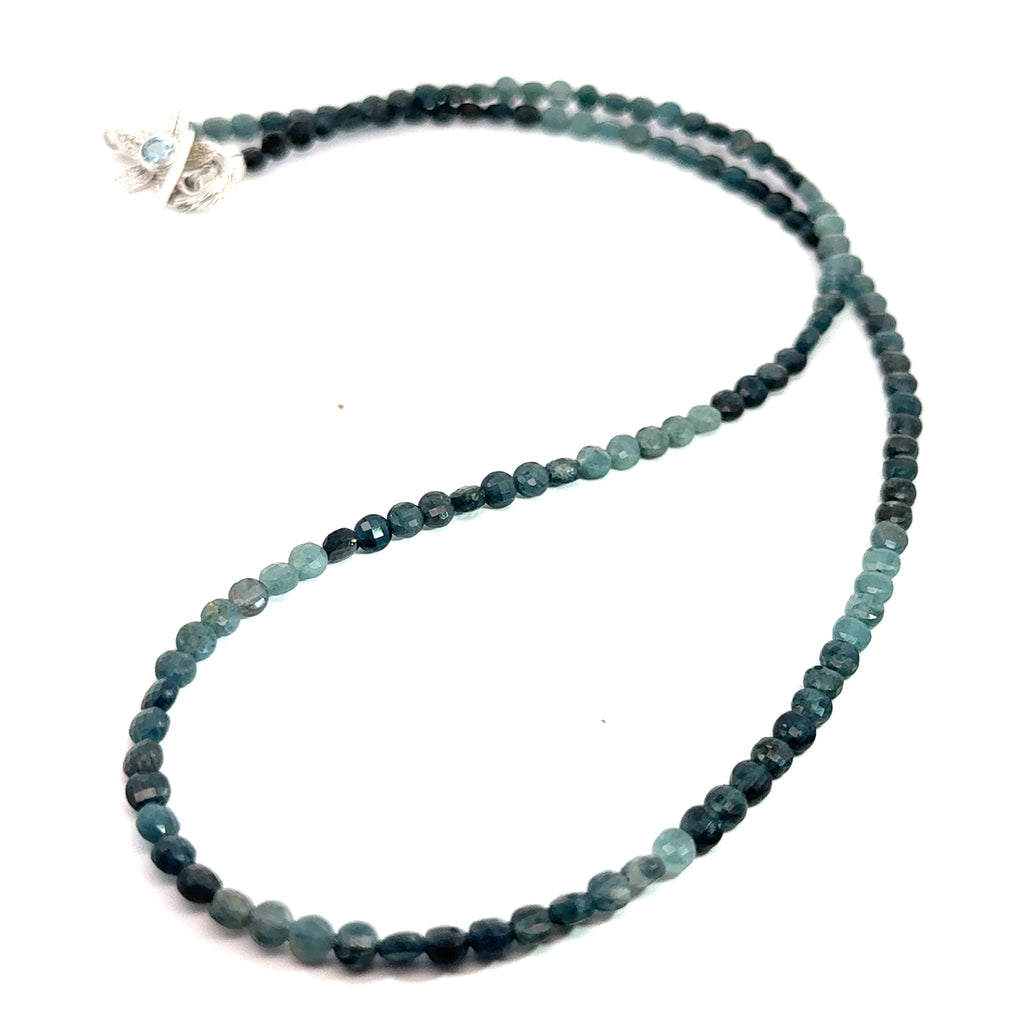 Genuine Grandidierite Gemstone Necklace on white front overview