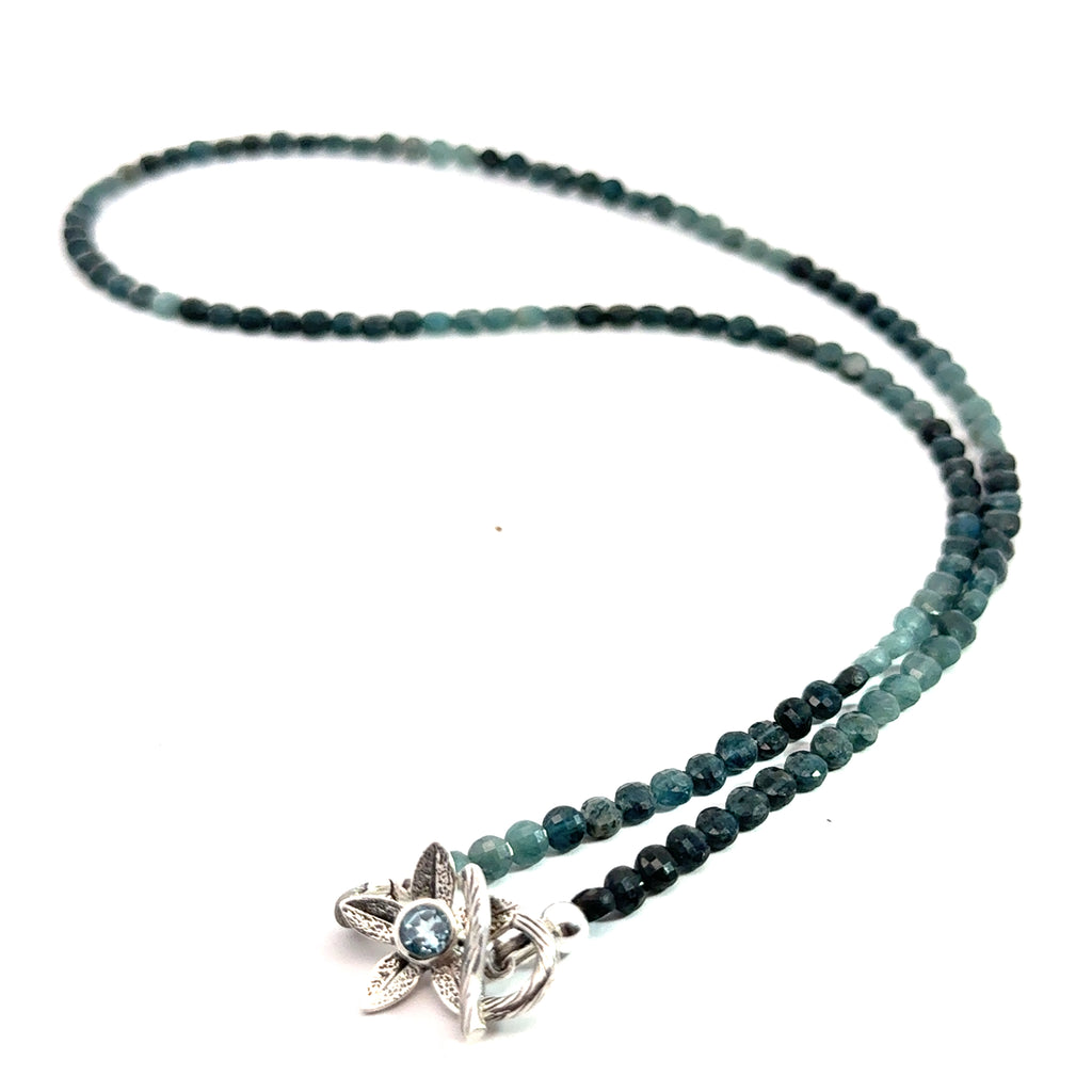 Genuine Grandidierite Gemstone Necklace on white pendant overview