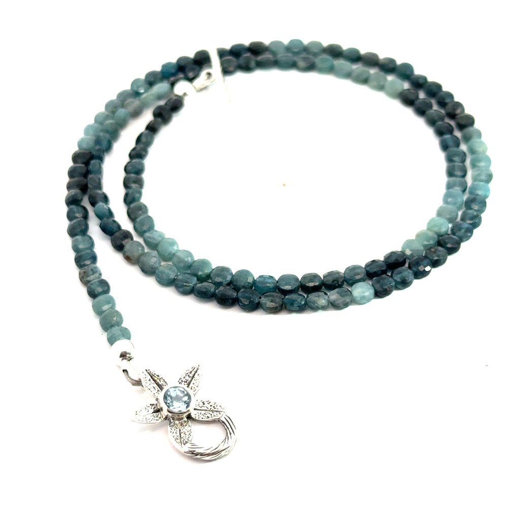 Genuine Grandidierite Gemstone Necklace on white up close clasp overview