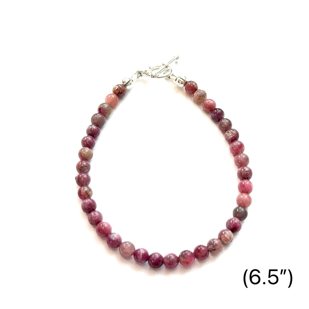 Genuine Watermelon Tourmaline Gemstone Bracelet on white 4mm 6.5'' gemstone center overview