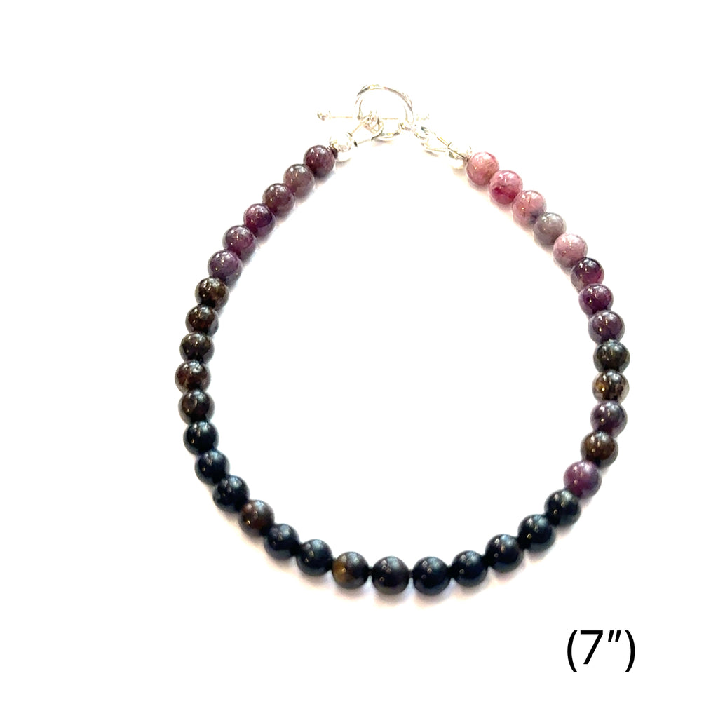 Genuine Watermelon Tourmaline Gemstone Bracelet on white 4mm 7'' gemstone center overview