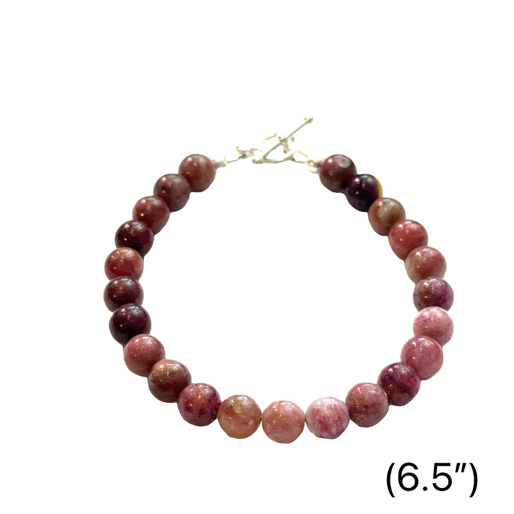 Genuine Watermelon Tourmaline Gemstone Bracelet on white 6mm 6.5'' B gemstone center overview