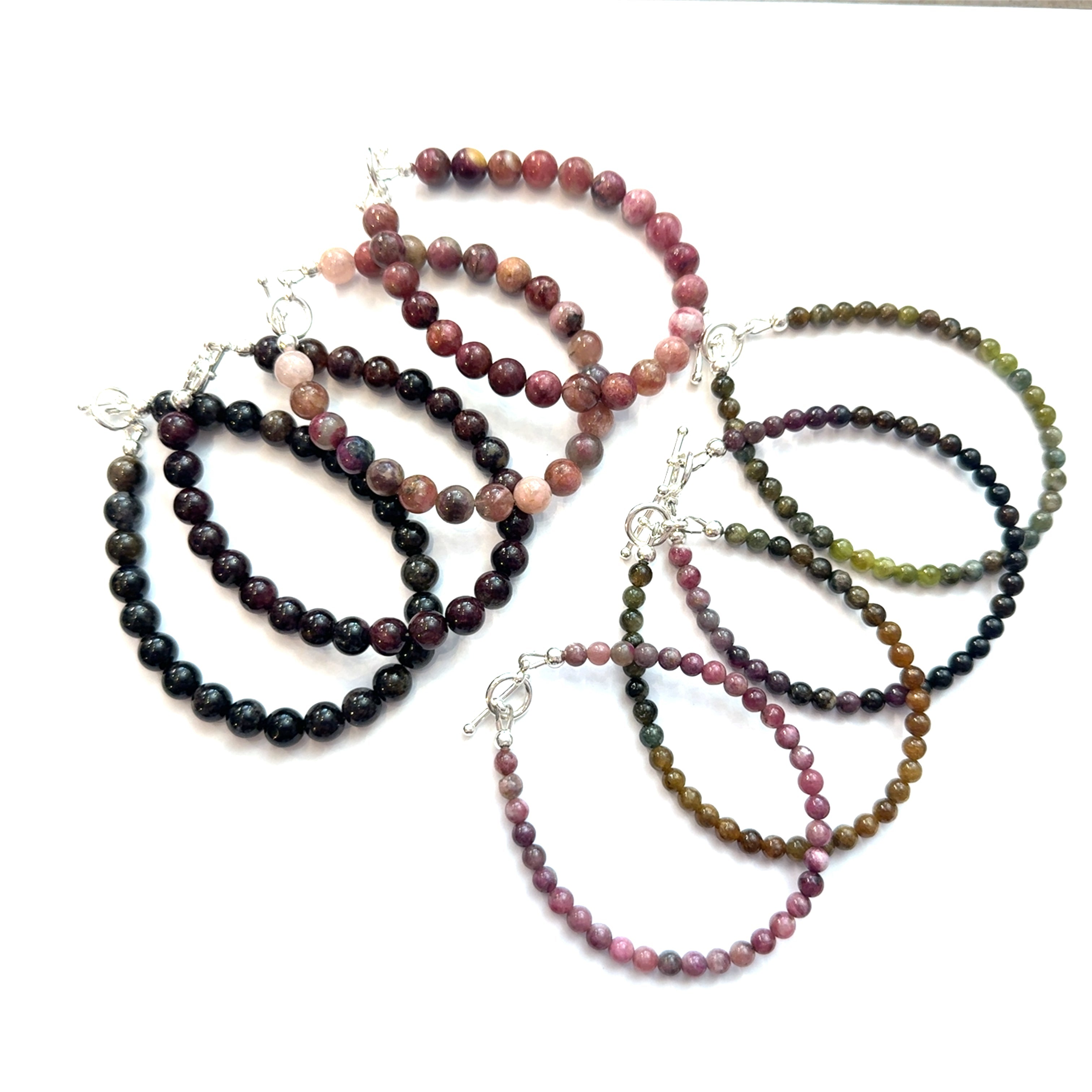 Genuine Watermelon Tourmaline Gemstone Bracelet on white grouping center overview