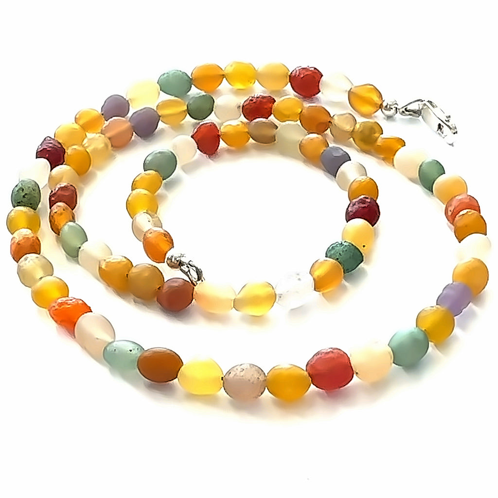 Gobi Agate Gemstone Necklace on white  spiral close up center overview