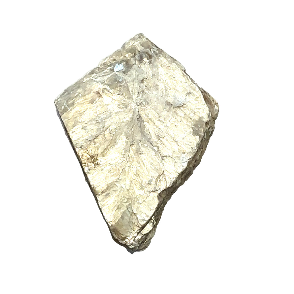 Golden Mica Raw Gemstone on white top view