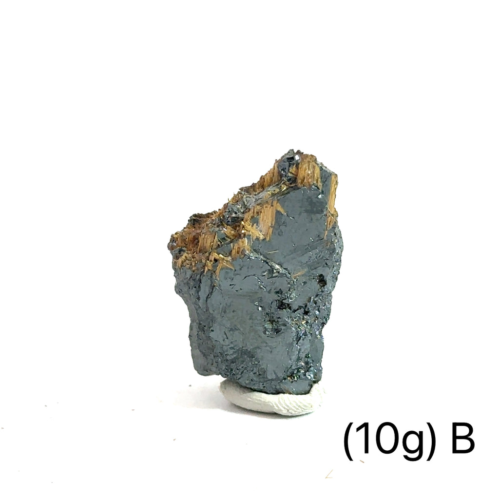 Golden Rutile with Hematite Raw Gemstone (10g)B on white overview