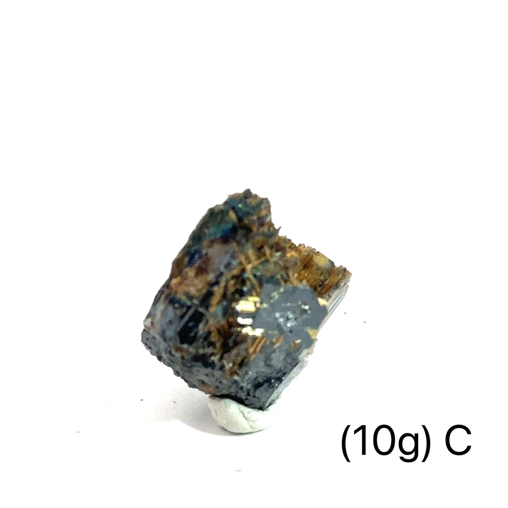 Golden Rutile with Hematite Raw Gemstone (10g)C on white overview