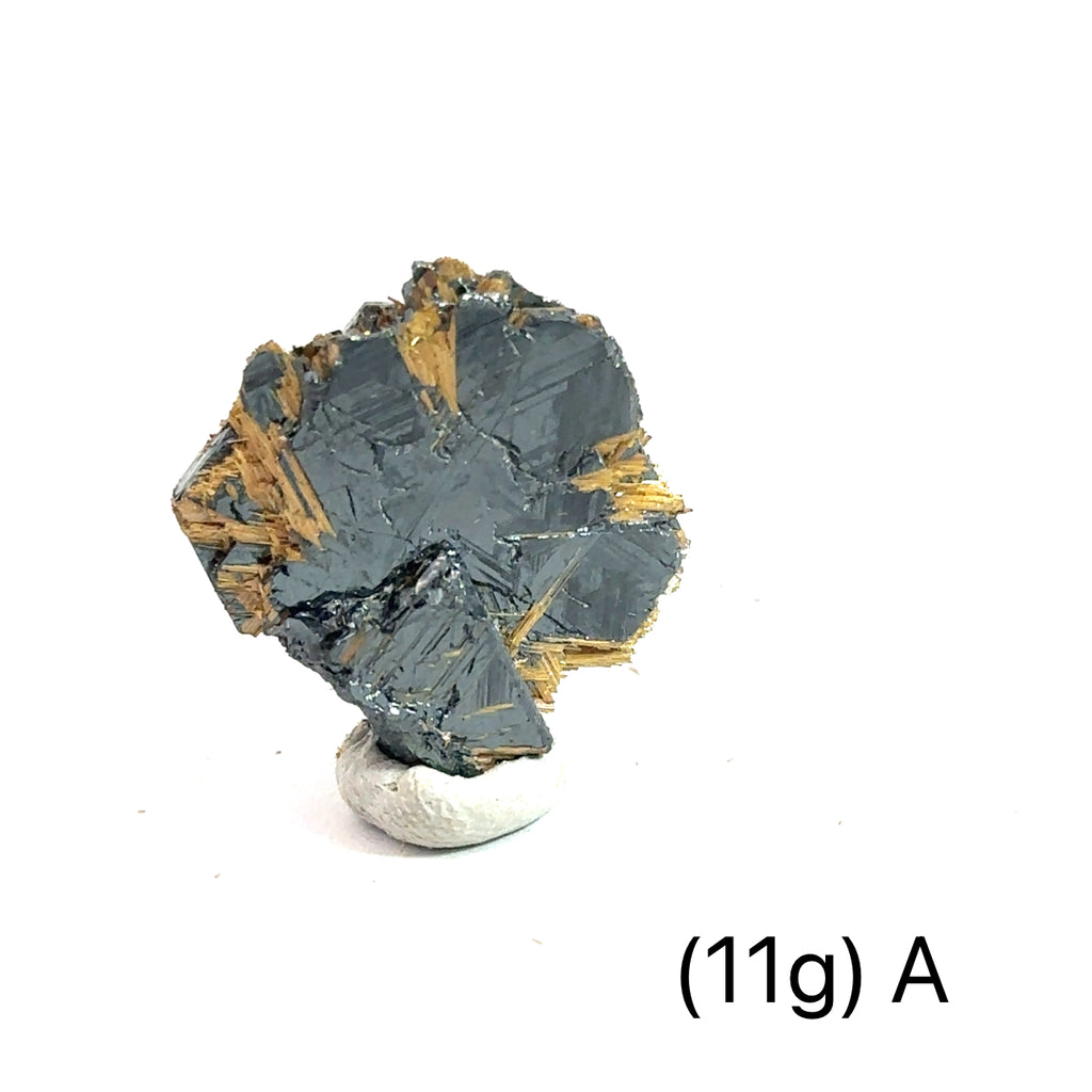 Golden Rutile with Hematite Raw Gemstone (11g) A on white overview