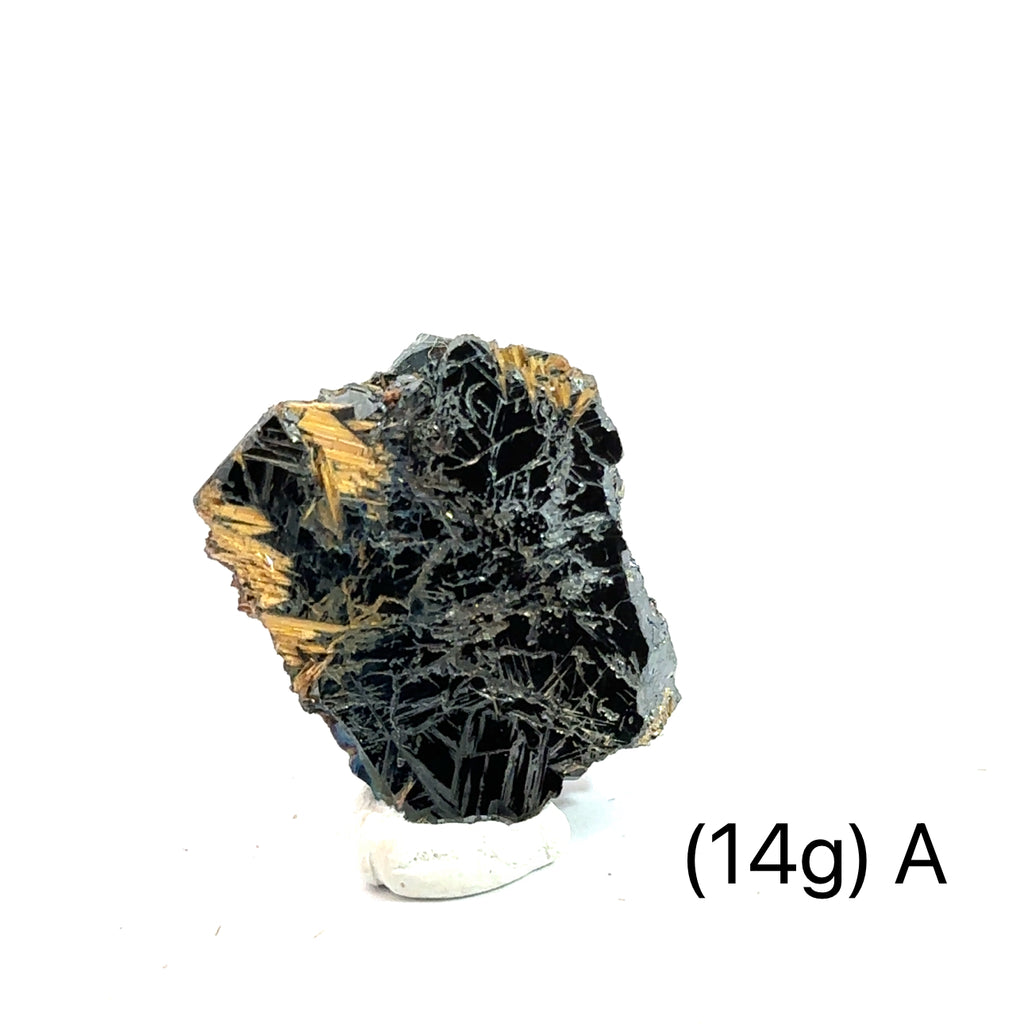 Golden Rutile with Hematite Raw Gemstone (14g )  A on white overview